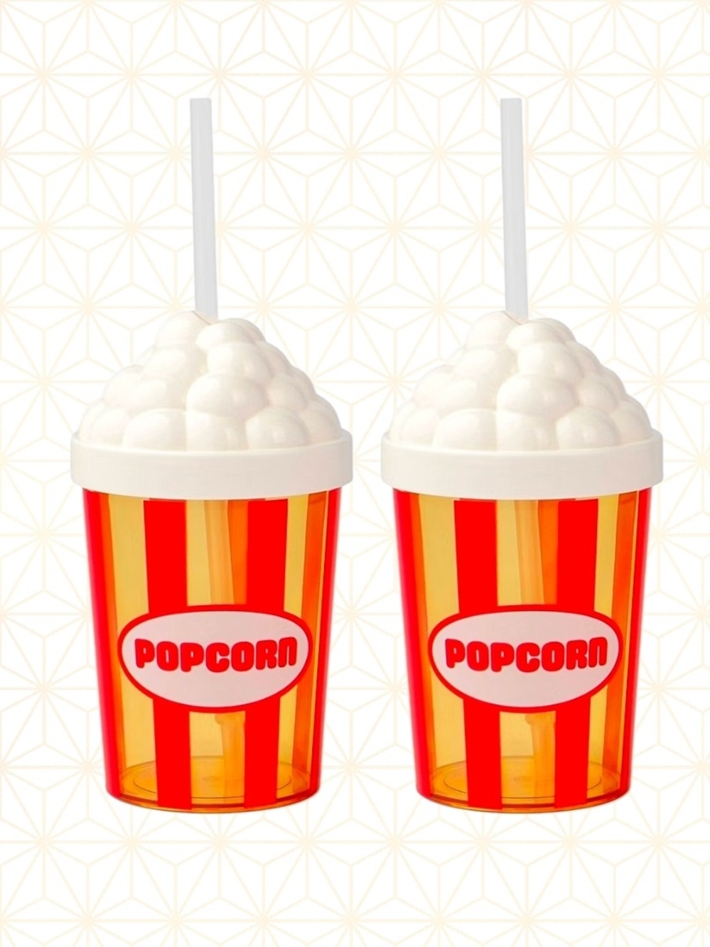 Popcorn Stripe Reusable Kids' Cups with Straw - Set of 2